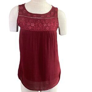 Forbidden LA Eyelet & Ladder Lace Embroidered Sleeveless Top S Red 150D